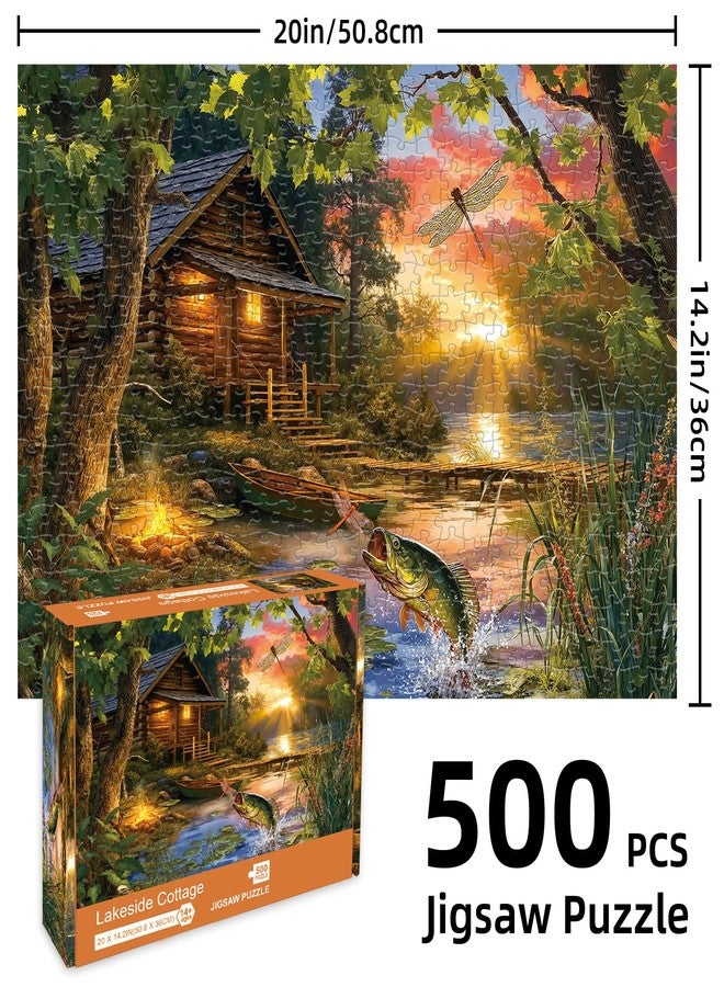 Libeder Jigsaw Puzzle for Adults 500 Pieces - Lakeside Cottage Puzzles, Nature Forest Lake Wooden Cabin Jigsaws - Image 4